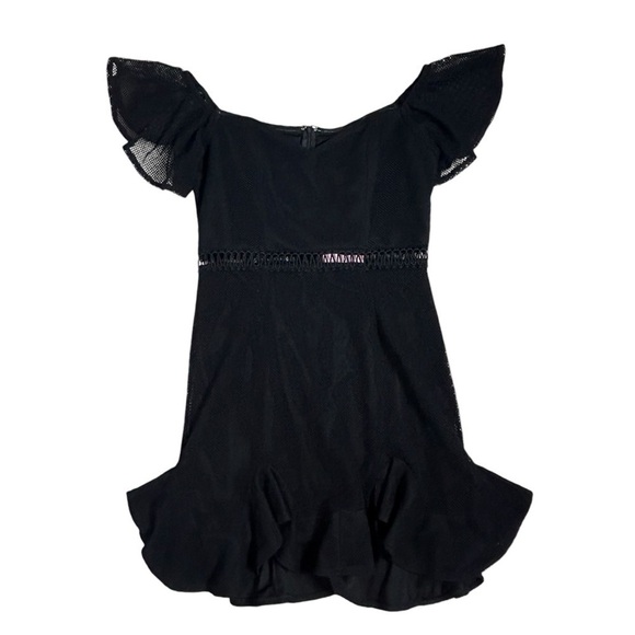 HELLO MOLLY Black Mesh Sweetheart Neckline Ruffle Hem Off Shoulder Mini Dress - Picture 5 of 15